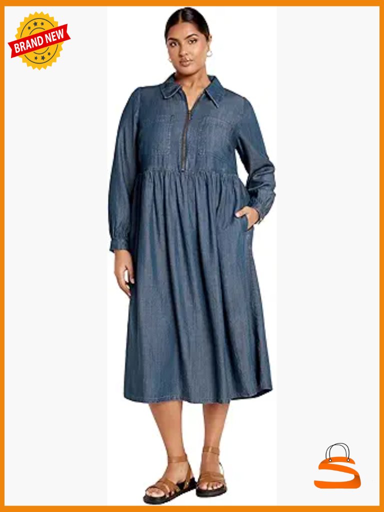 Plus Size Shift Dress With Collar And Pockets